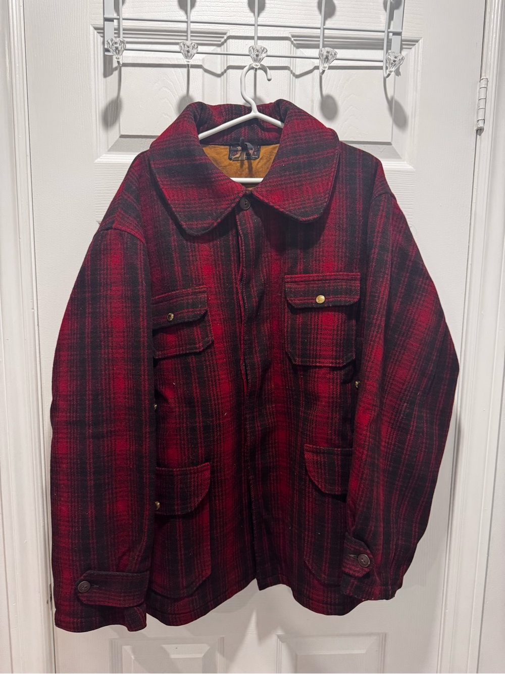 1940s Woolrich Mackinaw Wool Red and Black Plaid Jacket - Large